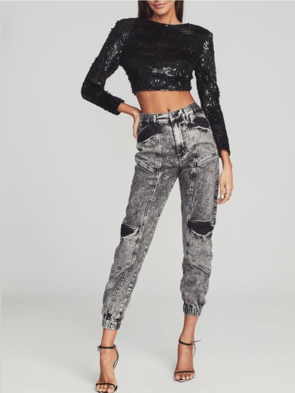 Retrofete Tatum Acid Wash Denim Jogger Jeans Gray High Waist Size 28